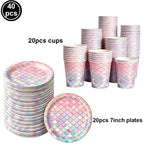 Mermaid Party Supplies Mermaid Scales Pattern Paper Plate Cup Napkin Popcorn Box Food Bowl Girl Birthday Party Baby Shower Decor