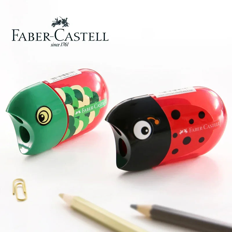 1Pc Faber Castell Double Hole Pencil Sharpener with Eraser Ladybug / Fish / Eagle Cute Stationery Back To School