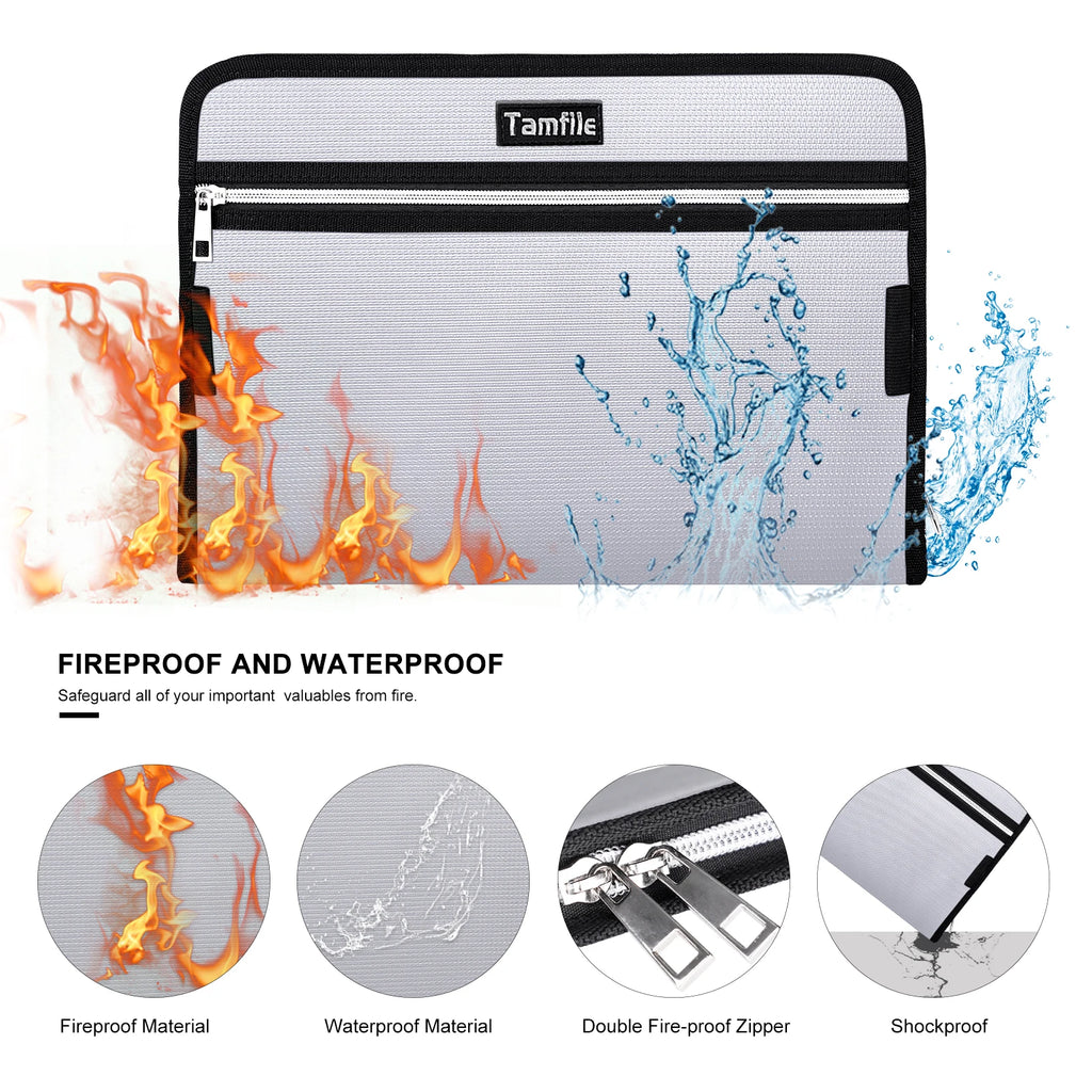 Fire Safe Water Resistant Accordion File Pocket Folder Expandable Filing Folder with 12-Page Organ Folder, A4 Size, 2 Zippers