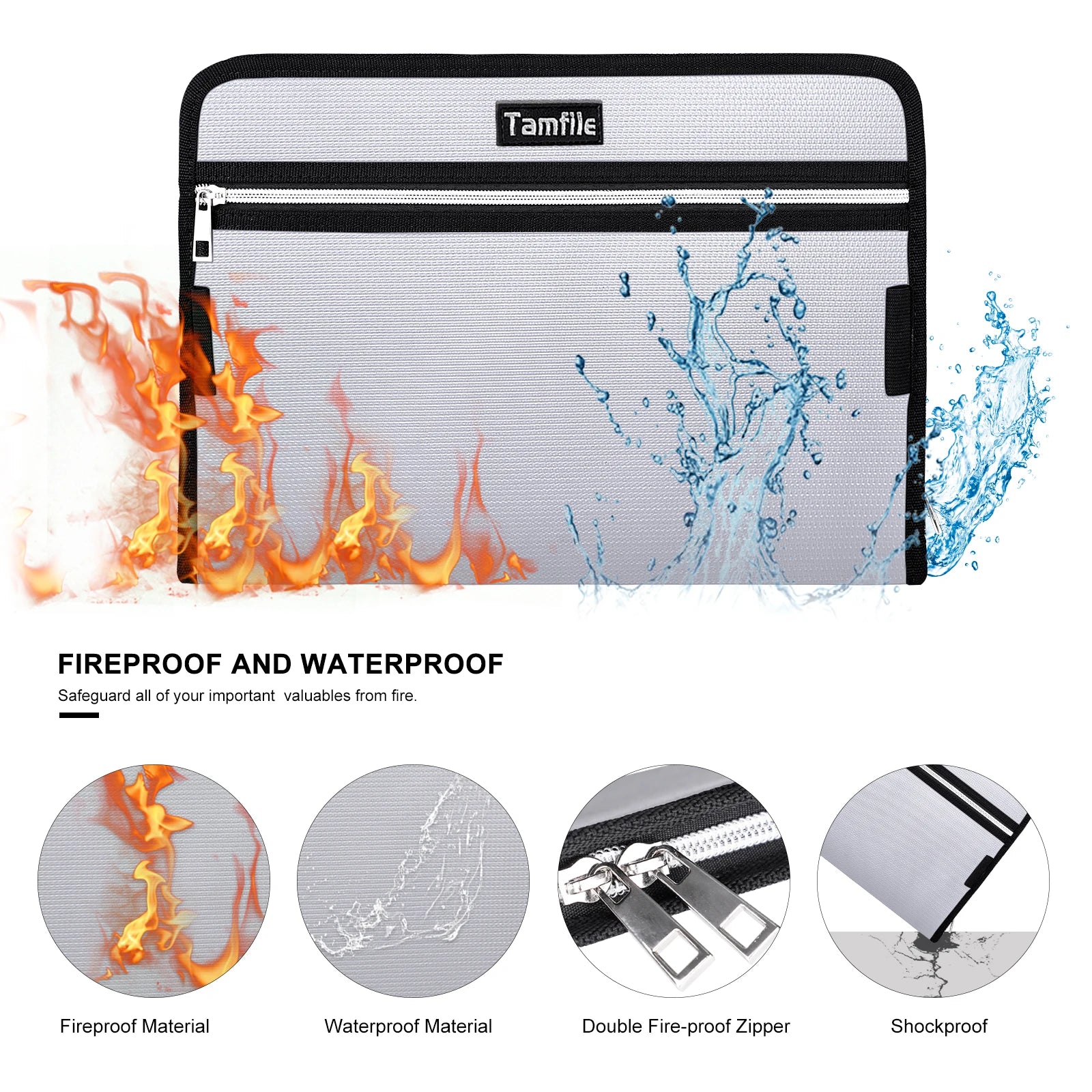 Fire Safe Water Resistant Accordion File Pocket Folder Expandable Filing Folder with 12-Page Organ Folder, A4 Size, 2 Zippers
