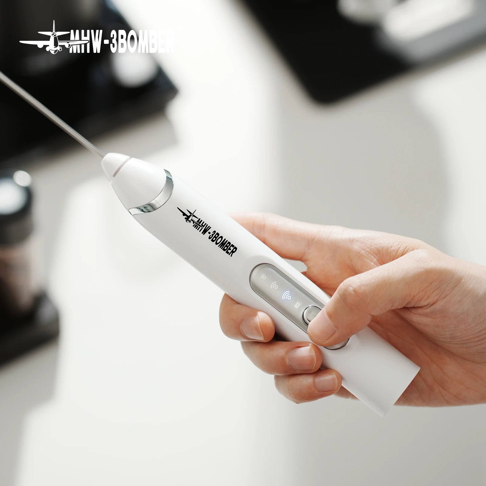 MHW-3BOMEBR Rechargeable Milk Frother Handheld Electric Foam Maker Stainless Steel Whisk Drink Mixer Foamer for Latte/Cappuccino