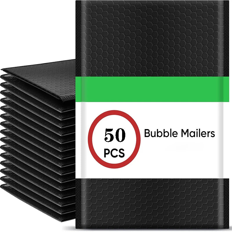 50Pcs Black Bubble Packaging Envelope Mailing Envelopes Mailer Poly Envelope for Shipping Self Seal Bubble Bags Padding