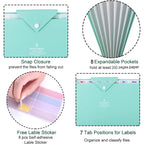 Green Expanding 8 Pockets Accordion File Folder Document Folder Organizer A4 Letter Paper File Organizer For School Office Home