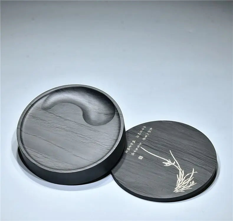 She Ink Slab With Lid Tai Chi Inkstone Water Grain Stone for Calligraphy Brush Writing Practice Painting Ink Grinding Stationery