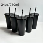 5pcs 24oz PP Colorful Straw Cup Large Capacity Milk Tea Cup for Iced Coffee Cold Drinks Travel Office Party