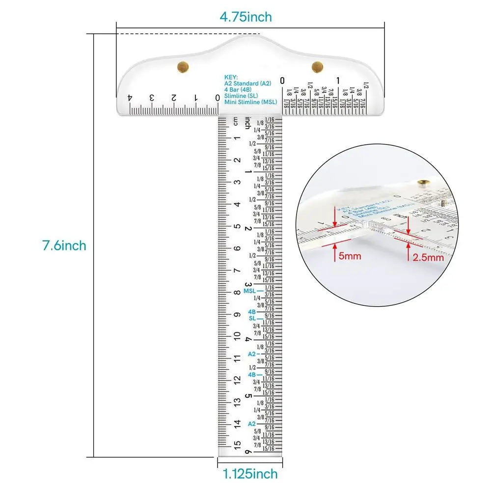 1PC 6 inches T-Square Ruler Clear Acrylic Inches And Metric Measurements Straight Ruler DIY Drawing Tool Art Supplies Stationery