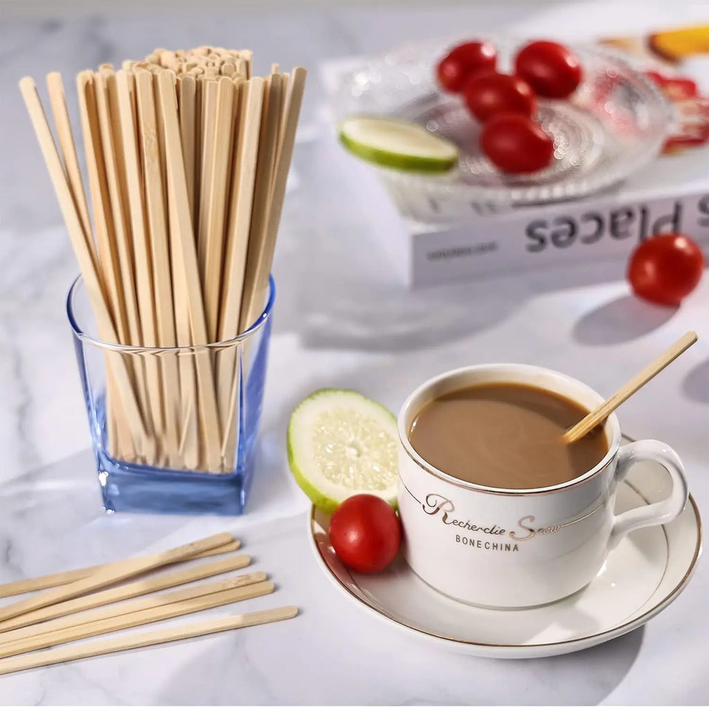 300/100pcs Wooden Coffee Stirrers Individually Wrapped Disposable Tea Drink Cocktail Mixer Swizzle Sticks Round End 5.5Inch Long