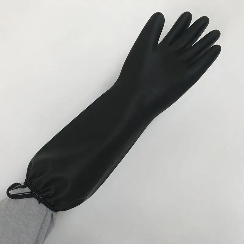 Acid and alkali resistant black lengthened anti-corrosion waterproof industrial latex thickened rubber gloves