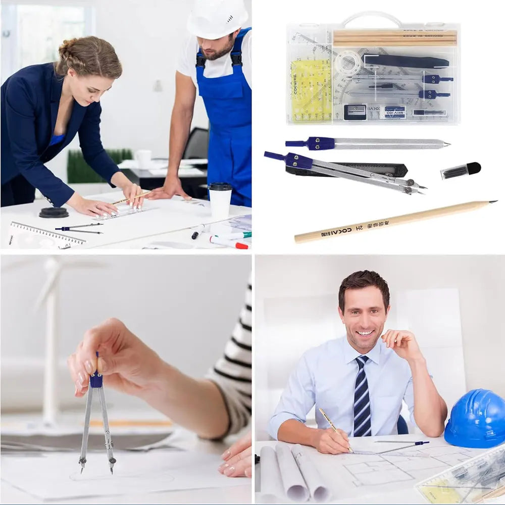 15-Piece Geometric Drawing Set – High-Quality Compass Set, Practical Math Tool Kit, Professional School Drafting Tools.