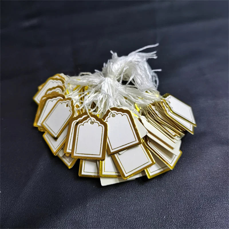 100pcs/lot Jewelry Price Tags Handwritten Labels with String Gold/Silver Color Paper for Accessories And Wares