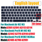 Keyboard Cover for 2022-2024 M4 M3/M2/M1Chip Pro 14"/16" A3401/A2992/A2779/A2991/A3403 MacBook Air 15.3"/13.6" A3113/A3114/A2941