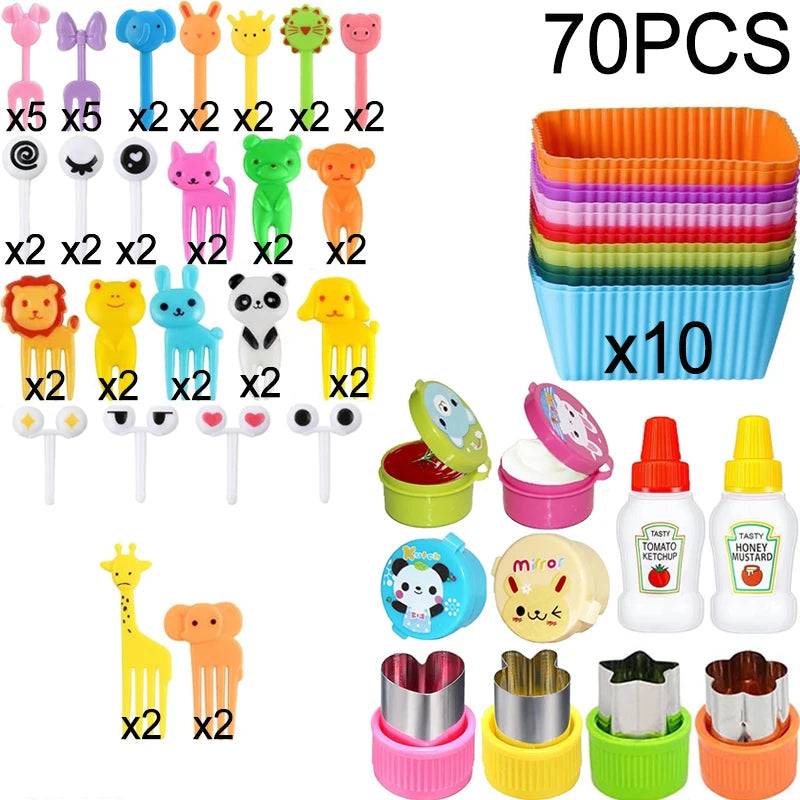 Mini Fruit Forks For Children Kids Cute Animal Food Picks Snack Toothpicks With Vegetable Cutter Set Silicone Lunch Box Dividers