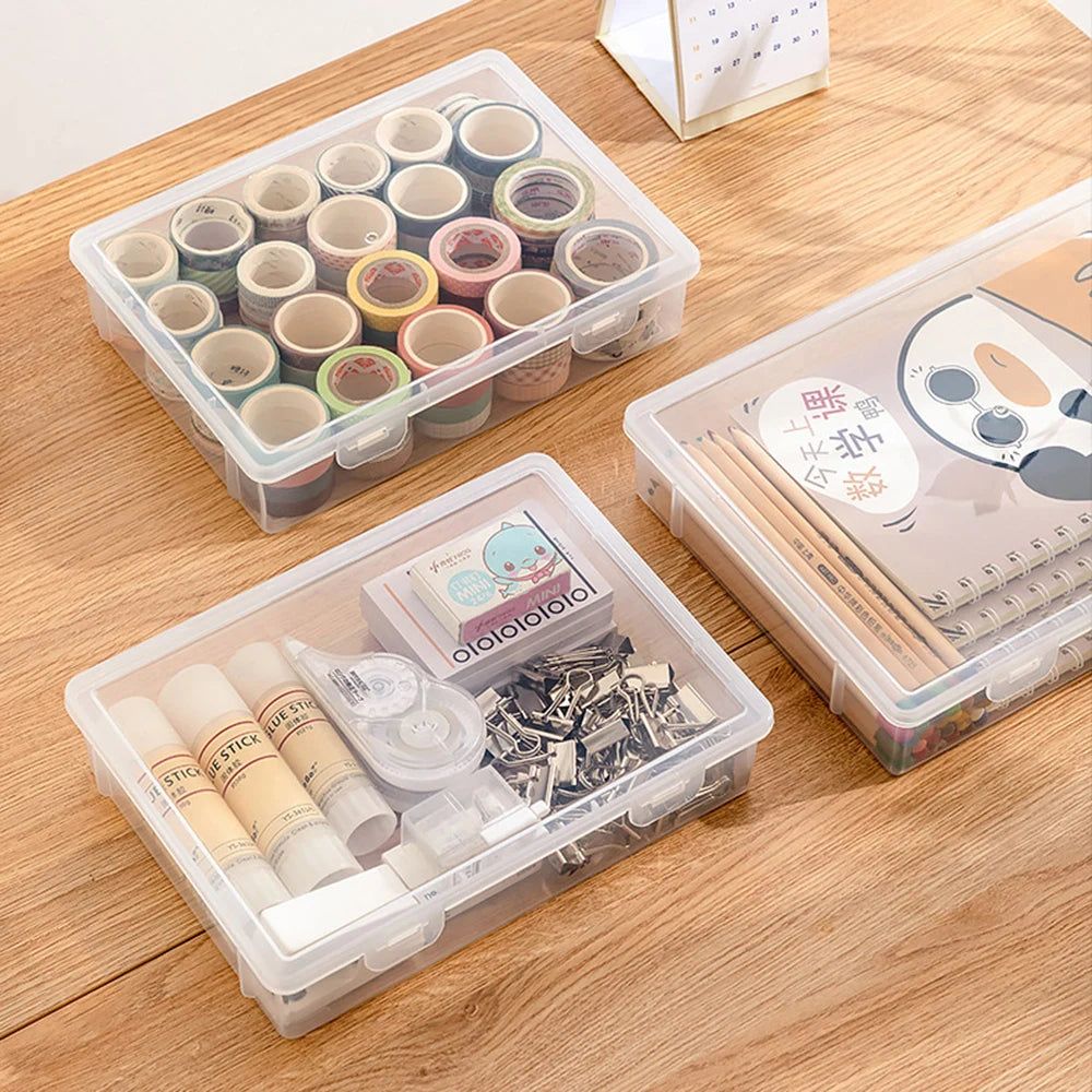 Plastic Document Organizer Organized Clear Square Shape Storage Box Organizing Box With Buckles Certificate File Storage Case
