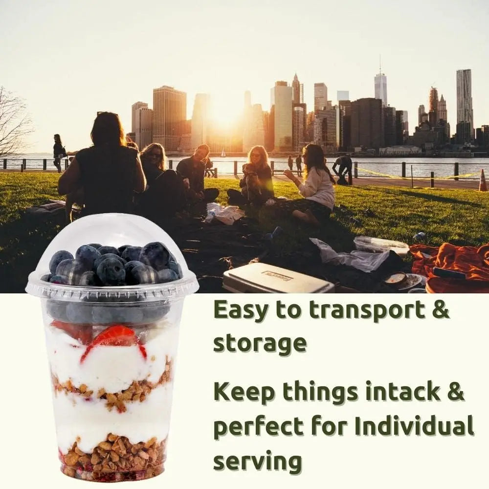 12 oz Clear Plastic Parfait Cups with Insert 3.25oz & Dome Lids No Hole  (20 Sets) Yogurt Fruit Parfait Cups Take Away Breakfast