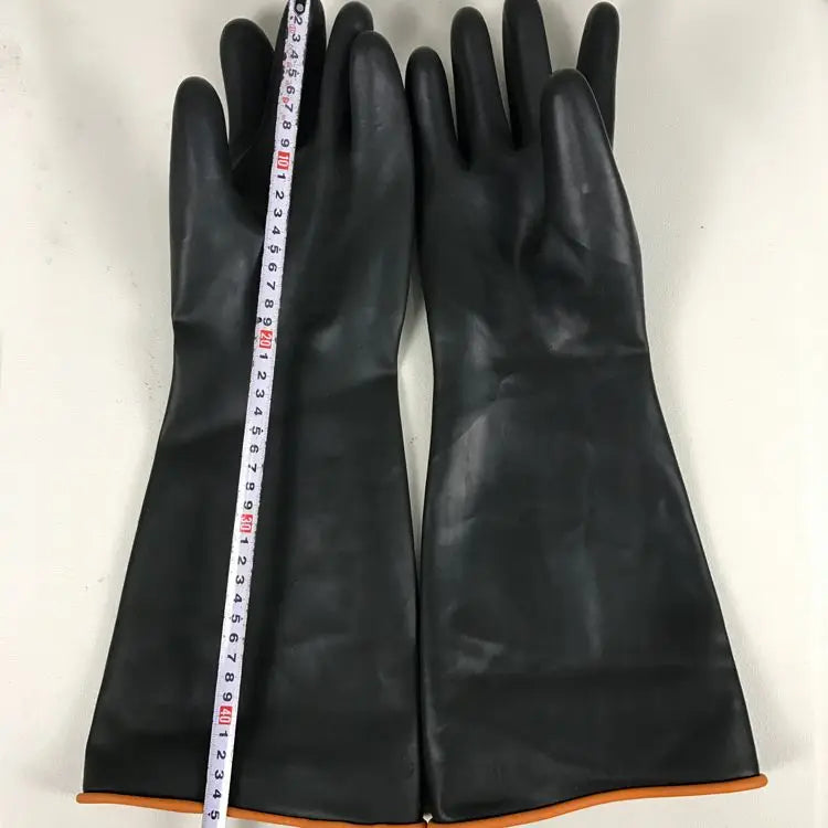 Acid and alkali resistant black lengthened anti-corrosion waterproof industrial latex thickened rubber gloves