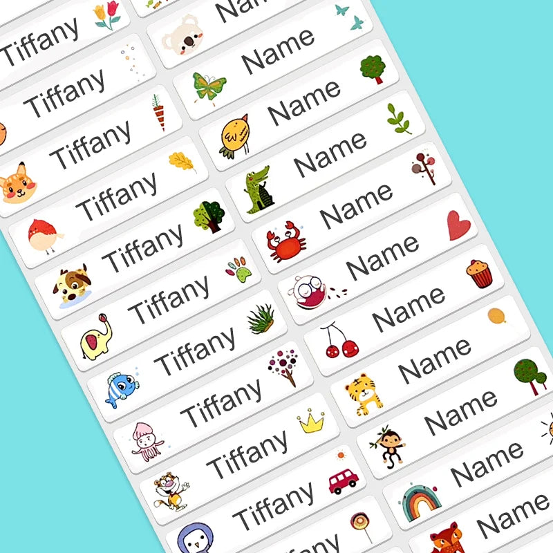‌Customized Waterproof Name Tags for School - Personalized Stickers for Kids Lunch Boxes, Backpacks & Bottles, Multilingual