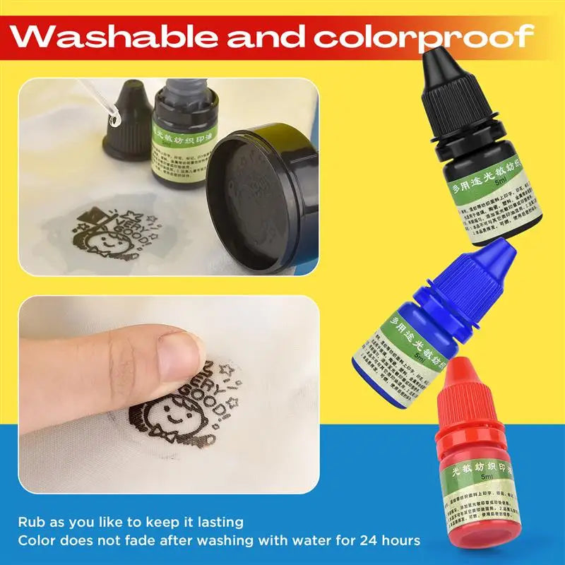 5ml Blue Red Black Ink Textile Clothes Ink Special Ink For Students Kids Name Stamp Printing On Clothing Waterproof Not Fade