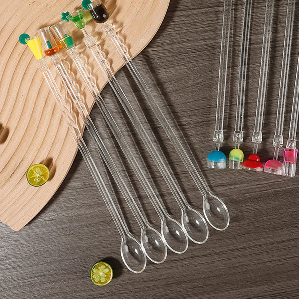 Clear Acrylic Cocktail Stirrers, Drink Mixing Spoon Sticks, Bar Coffee Stirring Rods for Home, Cafe, Restaurant & Party Use