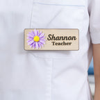 Personalized 3D Chrysanthemum Wooden Name Tag Badge with Magnetic or Pin Backing, Daisy Flower Nurse Teacher Doctor Name Tag,
