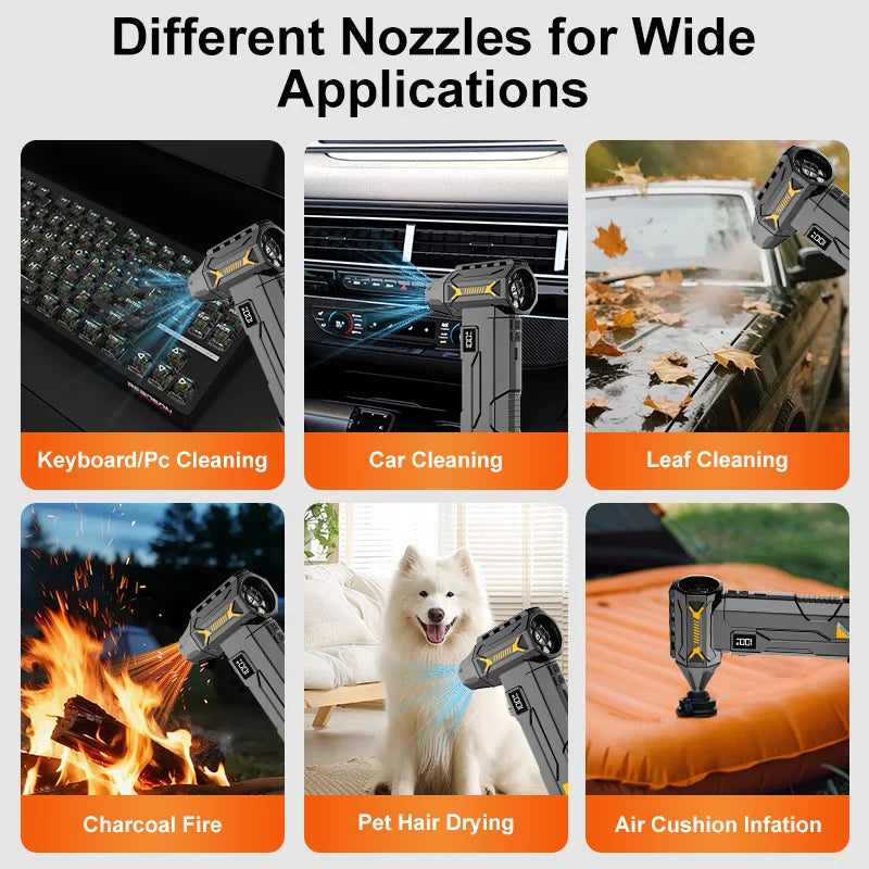 900000RPM Brushless Violent Turbo Fan 4 Speed Cordless Jet Blower Rechargeable Air Duster for Keyboard Car Pet Snow Multi Nozzle