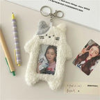 ID Card Holder Keychains kawaii Cartoon Plush Photocard Holder Korean Desk Accessories Kpop Stationery Idol Display Stand