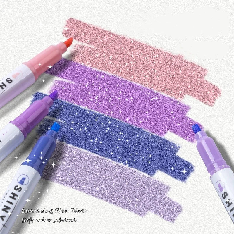 4PCS Sparkling Pink Highlighter Star River Handwritten Pen with High Appearance Value Key Classroom Note Marking Colored Pen