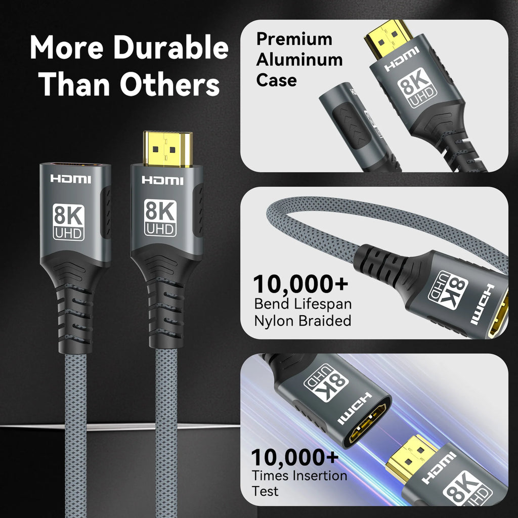 HDMI-compatible Extension Cable 1m 2m Male To Female 8K 60Hz 4K 120Hz HDMI2.1 Extender Cord Connector for PC TV Projector