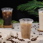 50PCS Clear Disposable Plastic Cups Flat Lids Drinking Cup for Party Wedding Ice Coffee Milkshakes Smoothies Cold Drinks