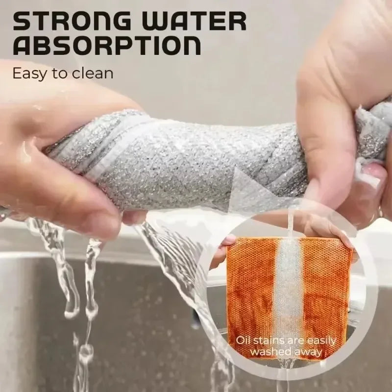 Thickened Steel Wire Cleaning Cloth Non-Scratch Double-layer Iron Microfiber Mesh Dishrag Washing Pot Rags Kitchen Towel