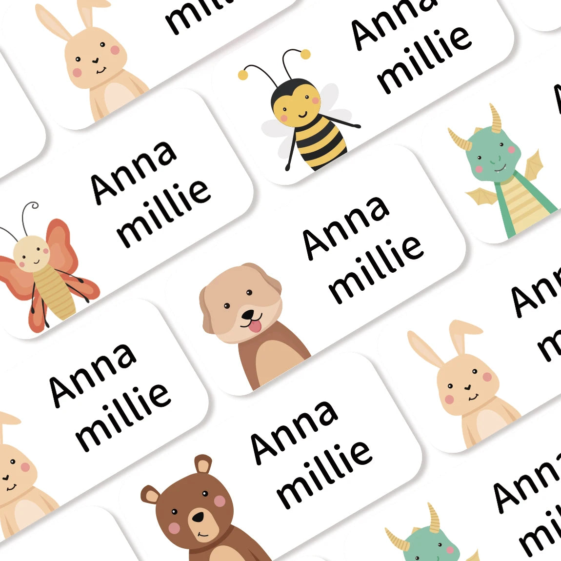 Custom Name Labels Stickers, Waterproof Personalized Clothing & Item Tags, Cute Animal Labels for Bottles Lunch Box, 72pcs