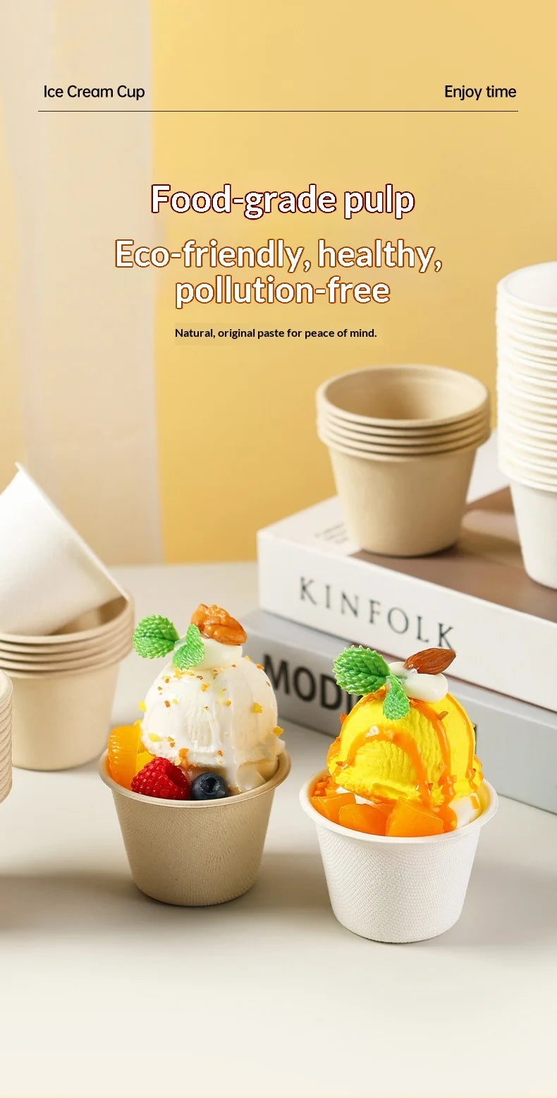 5/10/20/50pcs 5OZ Ice Cream Cup Environmentally Friendly Degradable Disposable Celebrity Dessert Pulp Light Food Paper Bowl