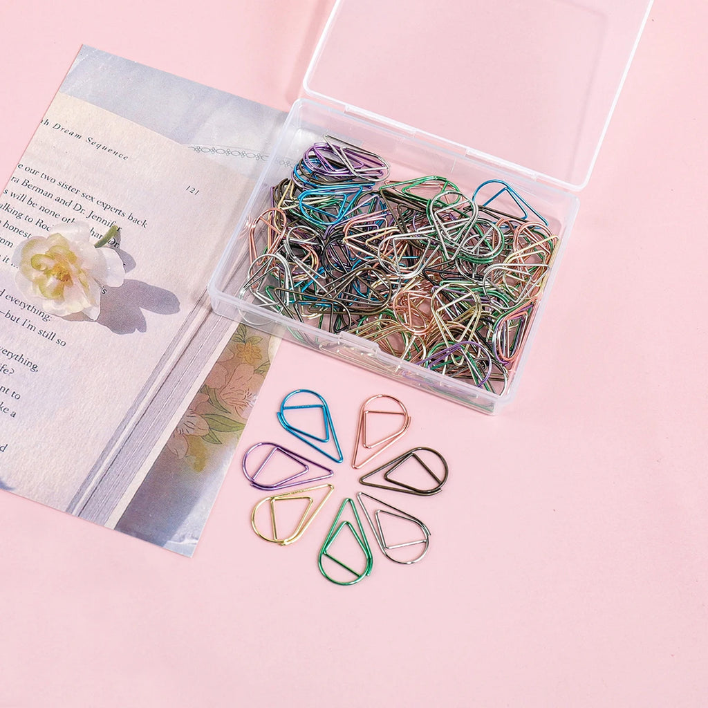100 Heart-Shaped Metal Colorful Paper Clips, Note Card Bookmark Clips, Creative Office Supplies, Stationery Gifts for Friends