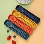 Eco-Friendly Wheat Straw Cutlery Reusable Chopstick Fork Knife Spoon Tableware Set 4Pcs/Set Portable Utensils With Box Healthy