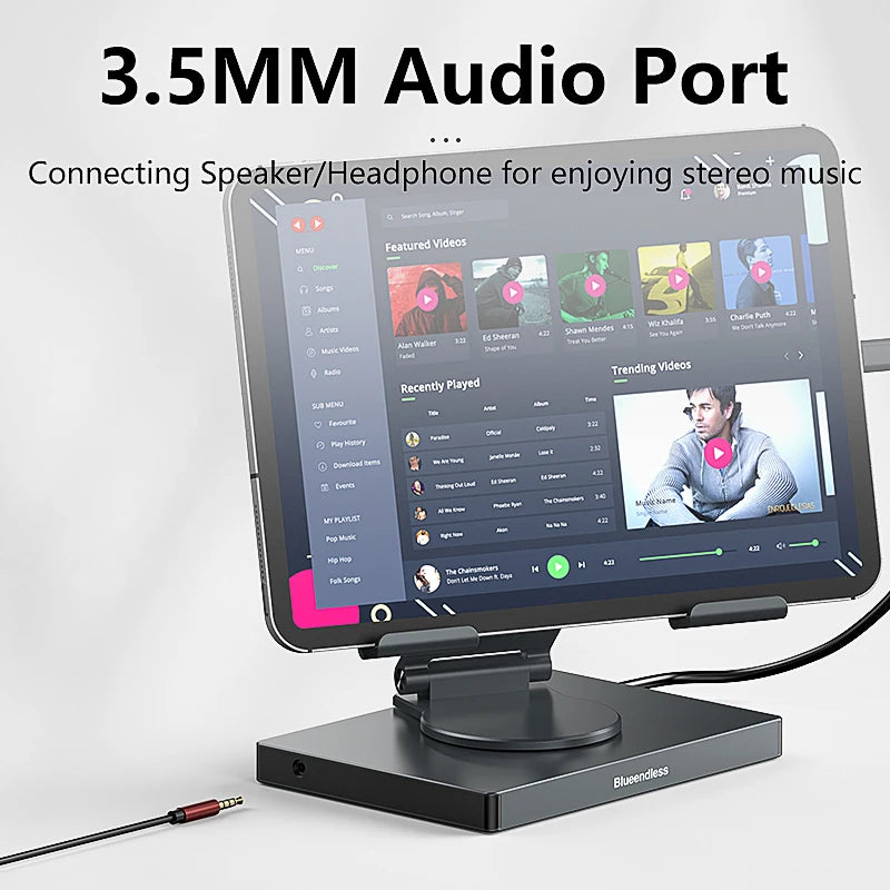 Blueendless Ipad Stand USB C Hub 4K 60HZ HD Type-C 100W PD SD/TF Slot Reader USB 3.0 5Gbps 9 In 1 Type-C Hub Ipad Holder