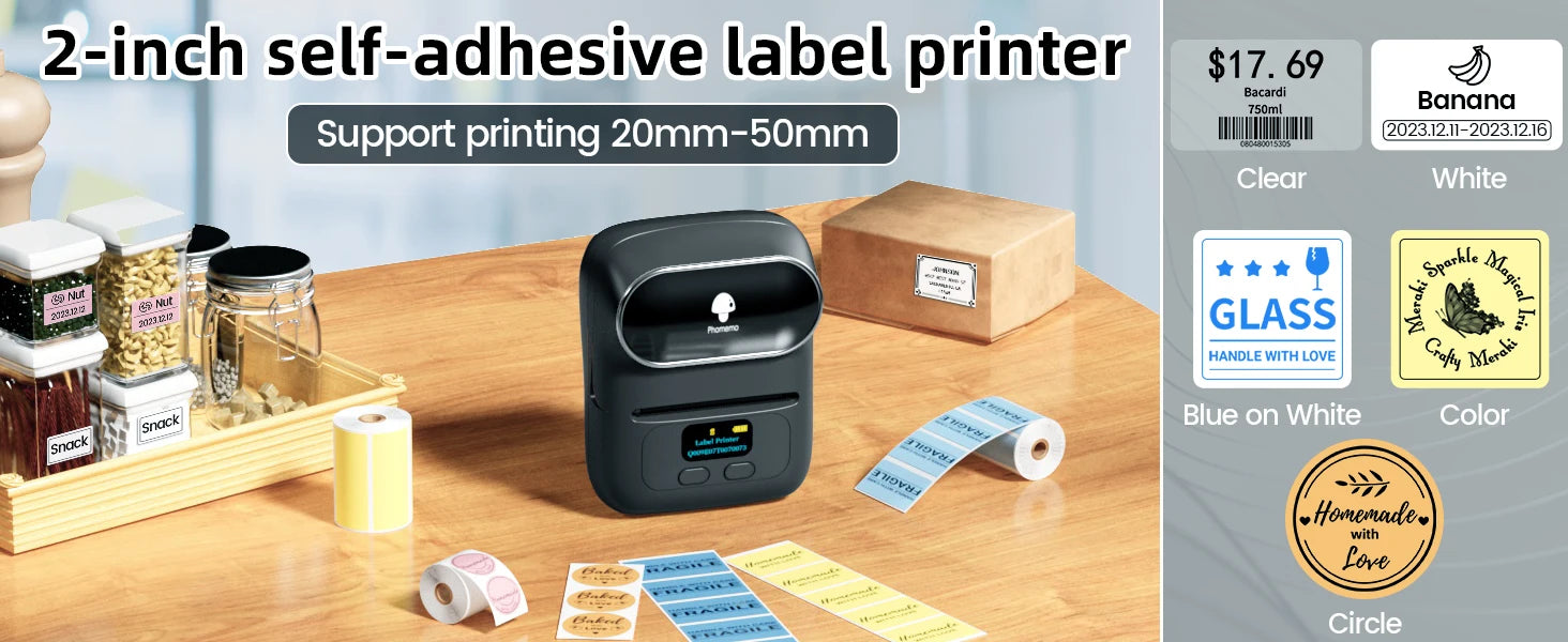 Phomemo M110 Label Makers Barcode Label Printer Bluetooth Portable Thermal Printer for Small Business Address Logo Clothing