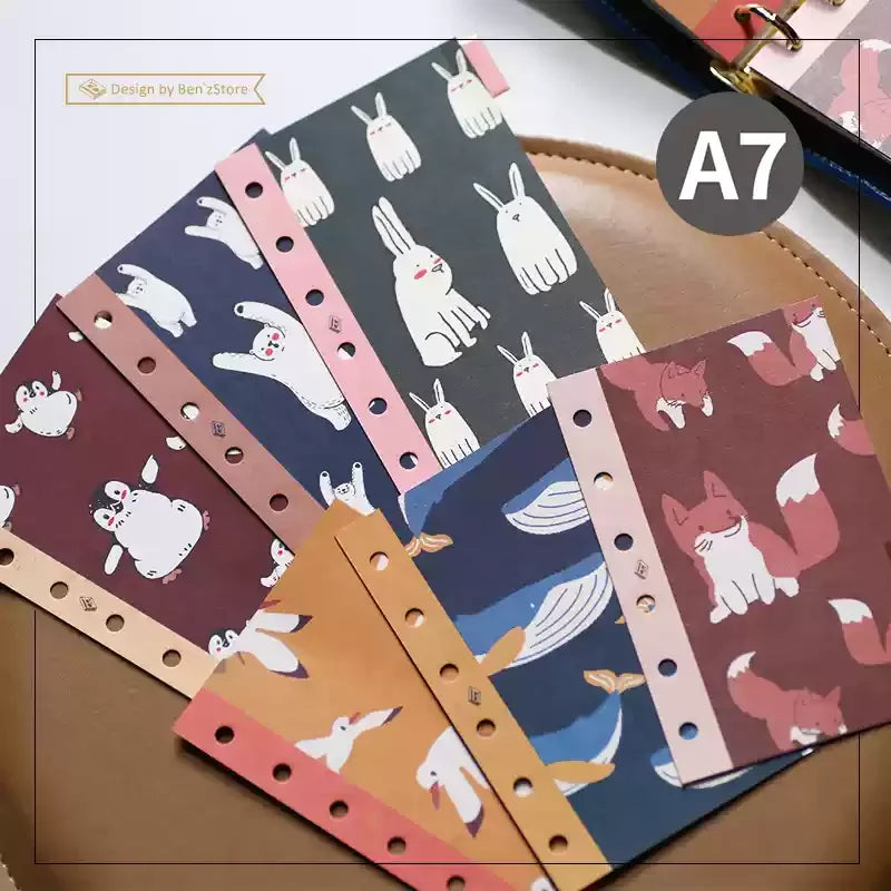 Retro Bookmarks Index Pages 6pcs A5/A6/A7/M5 6-Holes Binder Index Divider Cartoon Multicolor Loose-Leaf Notebook Classification