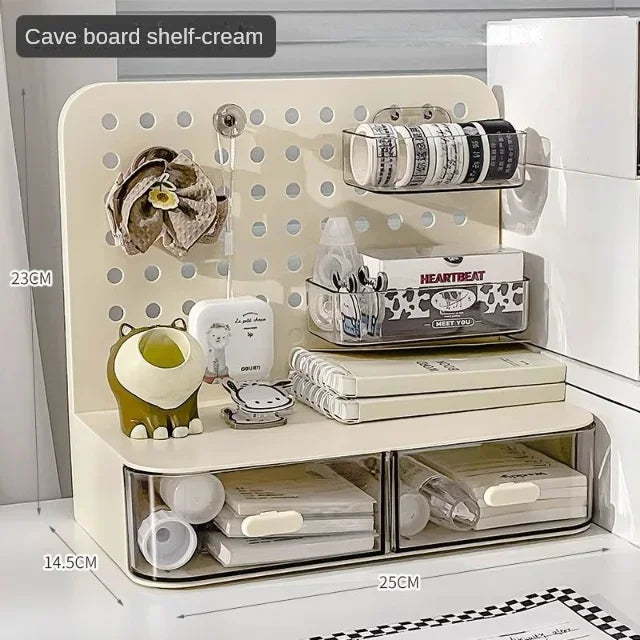 Desktop Perforated Board Storage Rack, Multifunctional Pen Holder, Desk Stationery Cosmetics Organizer for Home Office