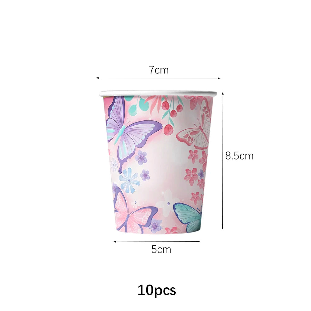 Butterfly Girls Birthday Party Disposable Tableware Fairy Pink Paper Plates Cups Napkin Tablecloth Birthday Party Decorations