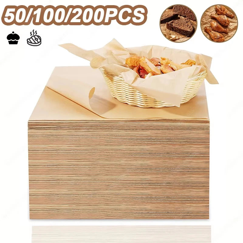50/100/200PCS Baking Paper Parchment Baking Sheet Oven Air Fryer Grilling Paper Mat Kitchen Rectangle Bread Cake Baking Pads