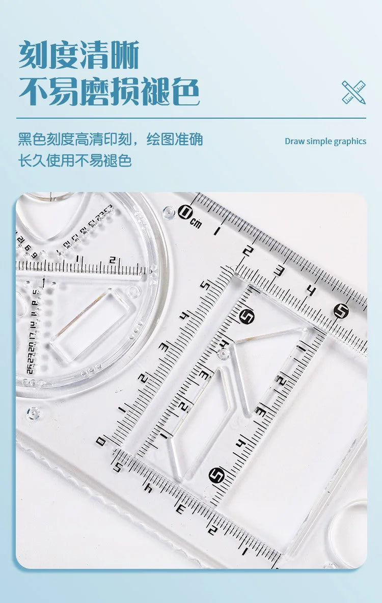 Multi -function Ruler Set Drawing Geometry Protractor Spirograph Ruler Students Mathematics Drafting Tools