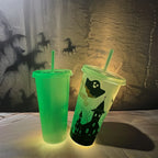 1PC 720ml Halloween Print Plastic Luminous Straw Cup Juice Milk Tea Coffee Cups for Party Supplies Funny Straw Cup Kitchen Drink