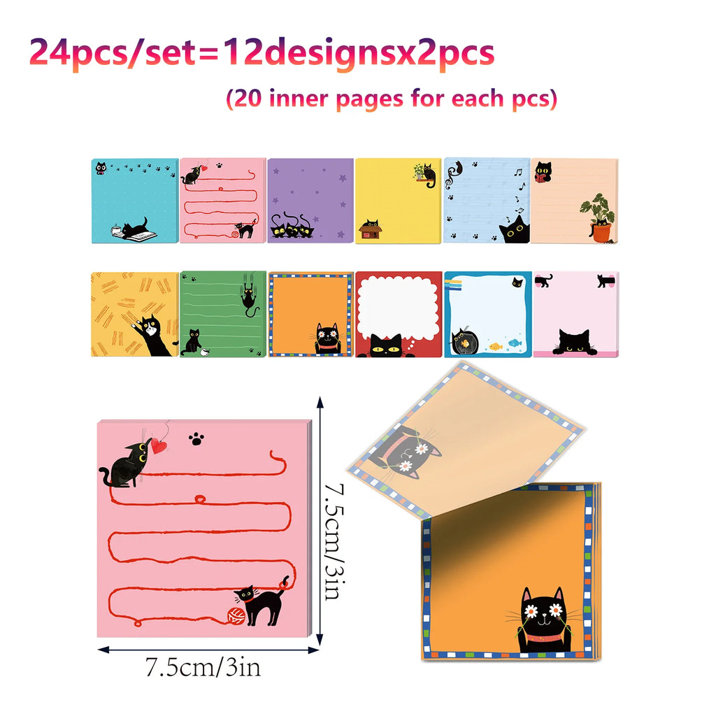 12/24pcs Cute Animals Sticky Notes Set, Refrigerator Memo Pads,Self-Stick Dog Cat Notes Pads for Home Office Gifts Supplies