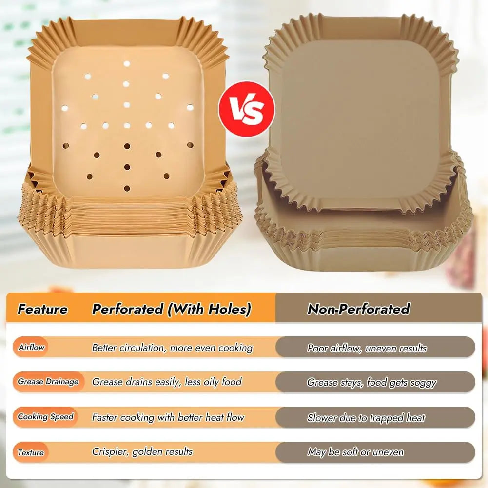 50/100PCS Perforated Square 23cm/20cm XXL Disposable Air Fryer Parchment Paper for Ninja, Corsori, Instant Vortex, Dash