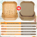 50/100PCS Perforated Square 23cm/20cm XXL Disposable Air Fryer Parchment Paper for Ninja, Corsori, Instant Vortex, Dash