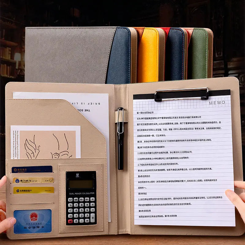 A4 Business Leather Portfolio Padfolio Folder Multifunctional Business Manager Clipboard Document Organizer Office Conference