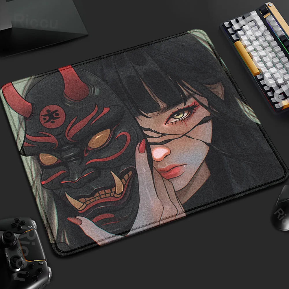 45x40CM Non-slip Mousepad Mask Girl Speed Table Pad E-Sports Keyboard Oni Mice Mat Game Professional Premium Suture Edge Deskmat