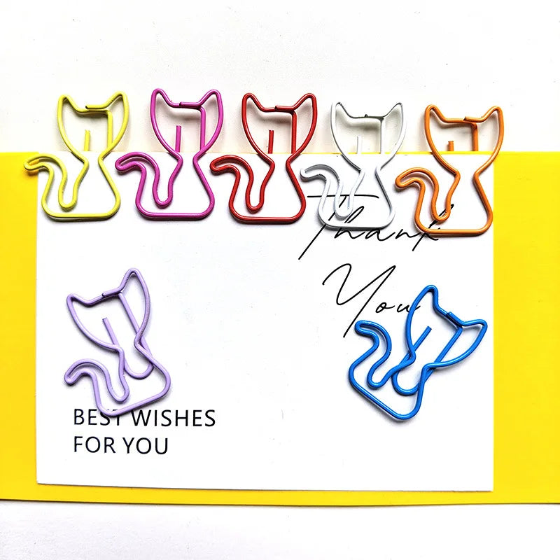 21pcs/set Cat Shape Metal Paper Clips Animal Paper Clip Bookmark Binding Note Decor Stationery School Binder Clip Office