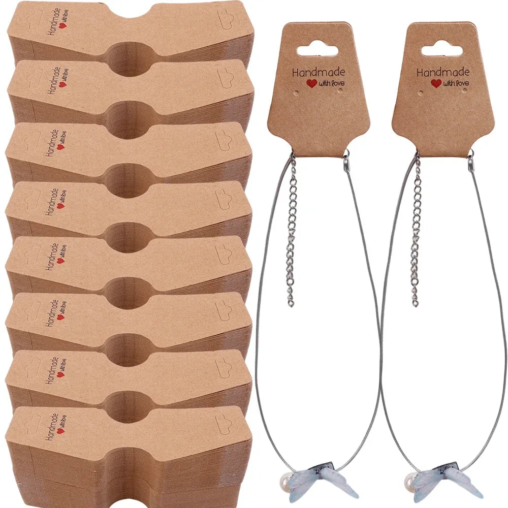 Jewelry Display Card Price Tag Foldable Kraft Paper Card For Necklace Bracelet Headband Hairband Hanging Label Packing Holder