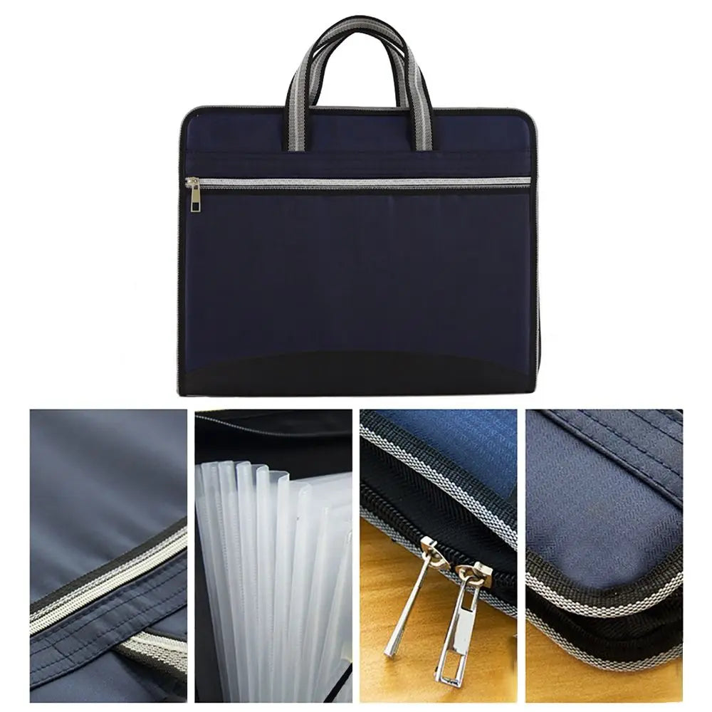Versatile Canvas A4 Documents File Bag Large Capacity Double Zipper Accordion Folder 12-Layer Business Briefcase