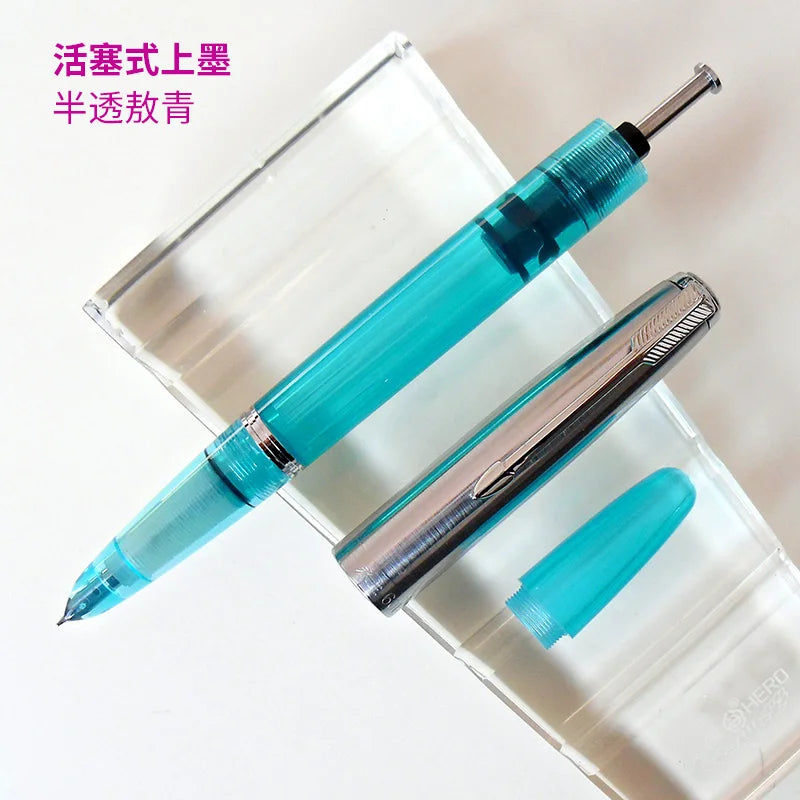NEW Wingsung 601 Press Piston Fountain Pen Iridium EF/F Nib Steel Cap Vacumatic Resin Ink Pen School Stationery Office Supplies